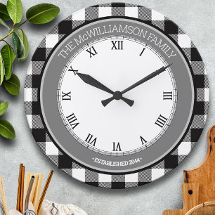 Name der Schwarz/Weiß-Buffalo-Karo Große Wanduhr