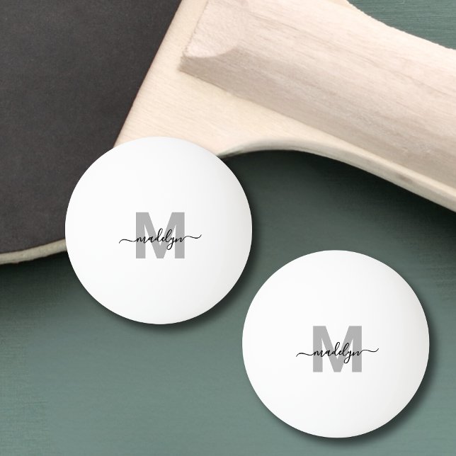 Name der Schwarz-weißen einfachen Monogramm Tischtennisball (Black White Simple Monogram Name Ping Pong Ball)