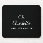 Name der Schwarz-weißen Monogramm-Initalien Mousepad<br><div class="desc">Ein klassischer, stilvoller schwarzer Hintergrund. Personalisieren und fügen Sie Ihren Vornamen, Monogramm-Initialen und vollständigen Namen.</div>