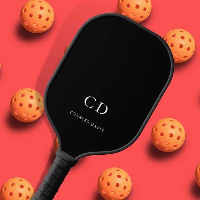 Name der Schwarz-weißen Monogramm-Initialen Pickleball Schläger (Von Creator hochgeladen)