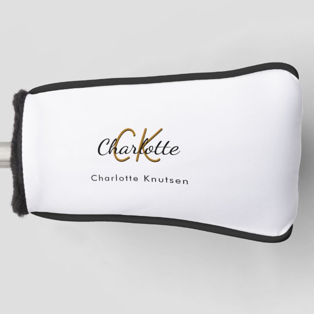 Name der Schwarz-weißen Monogrammbuchstaben Golf Headcover (Vorderseite)