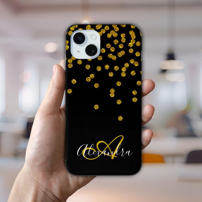 Name der Schwarzen Glitzer-Glitzern Case-Mate iPhone Hülle (Elegant Black Gold Glitter Sparkles Monogram Name Case-Mate iPhone Case)