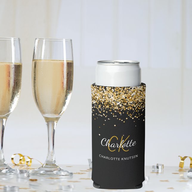 Name der schwarzen goldenen Monogramm Geburtstag Selters Dosenkühler (Von Creator hochgeladen)