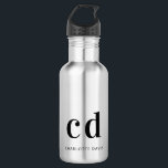 Name der schwarzen Monogramm-Initialen modern Edelstahlflasche<br><div class="desc">Ein transparenter Hintergrund. Schwarzer Text. Personalisieren Sie Ihre Monogramm-Initialen und Ihren Namen und fügen Sie sie hinzu. Für ihn und sie.</div>