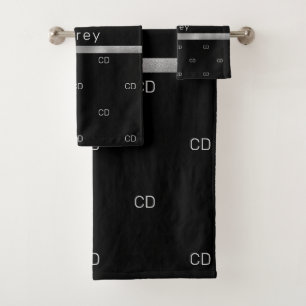 Name der schwarzen Monogramm-Initialnamen Badhandtuch Set