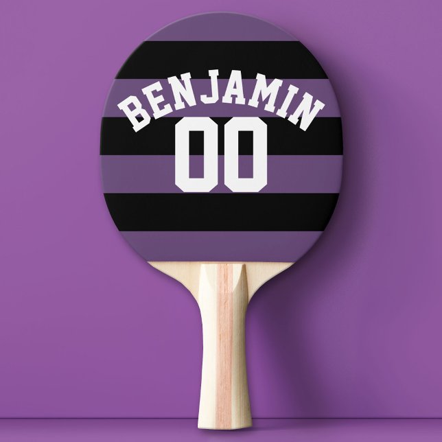 Name der schwarzen und Lila Rugby-Streifen Tischtennis Schläger (Custom Ping Pong Paddle with a Sports Theme)