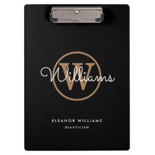 Name der schwarzen, weißen Skriptmonogramm Klemmbrett