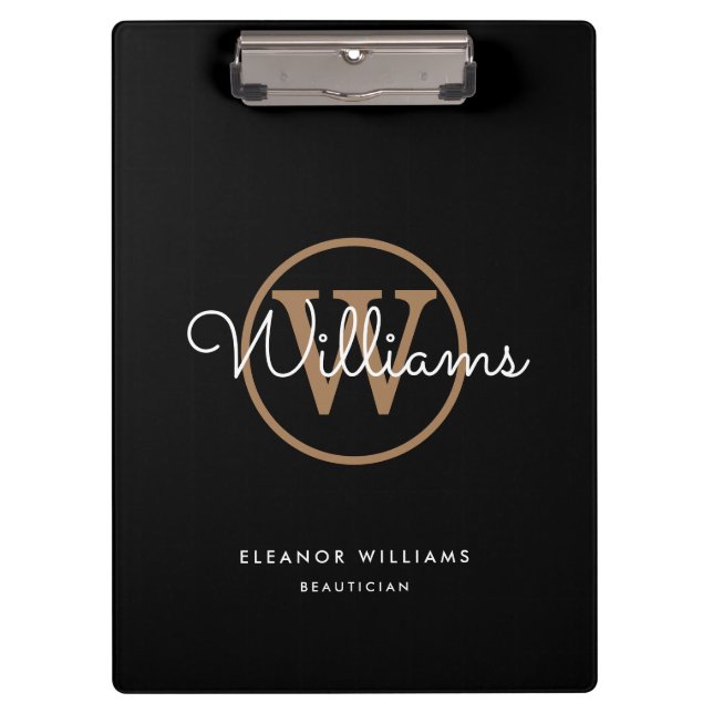 Name der schwarzen, weißen Skriptmonogramm Klemmbrett (Vorderseite)