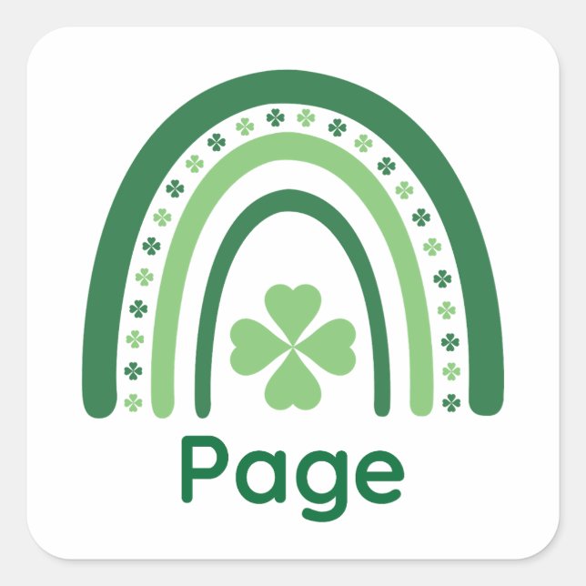 Name der Seite Clover Boho Rainbow Quadratischer Aufkleber (Vorderseite)