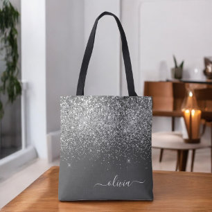 Name der Silver Gray Girly Glitzer Sparkle Monogra