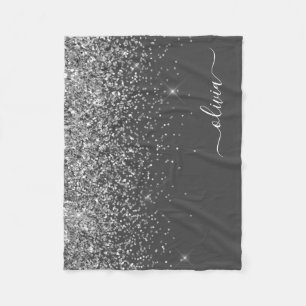Name der Silver Gray Girly Glitzer Sparkle Monogra Fleecedecke