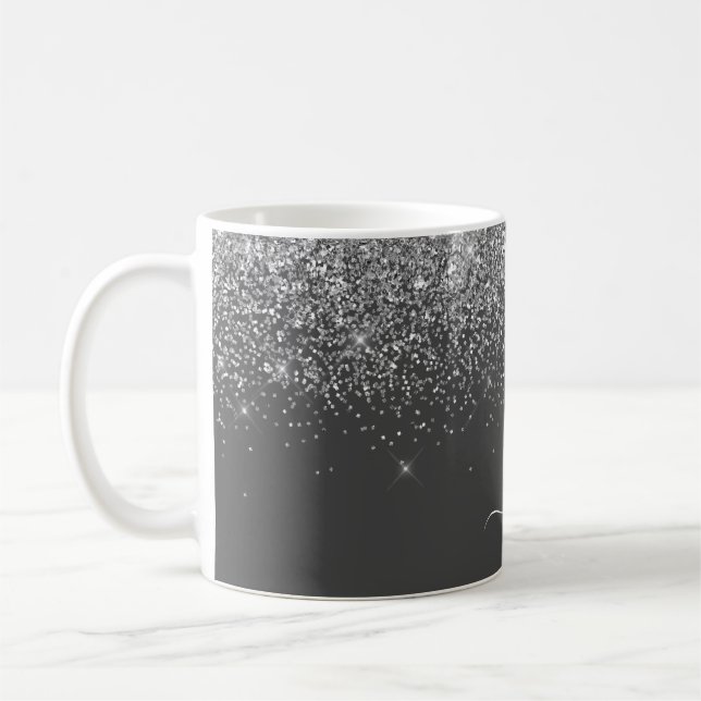 Name der Silver Gray Girly Glitzer Sparkle Monogra Kaffeetasse (Links)