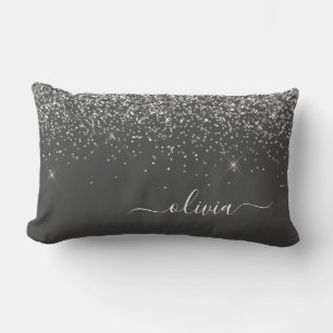 Name der Silver Gray Girly Glitzer Sparkle Monogra Lendenkissen