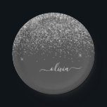 Name der Silver Gray Girly Glitzer Sparkle Monogra Pappteller<br><div class="desc">Silber und Grau (Grau),  Sparkle Glitzer Monogram Name und Initial Party Teller. Das macht den perfekten 16 Geburtstag,  Hochzeit,  Brautparty,  Jubiläum,  Babydusche oder Junggeselinnen-Abschied Geschenk für jemanden,  der Lieben glamourösen Luxus und schicke Stile.</div>