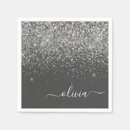 Name der Silver Gray Girly Glitzer Sparkle Monogra Serviette