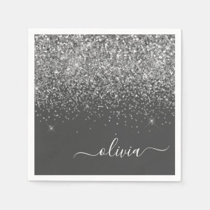 Name der Silver Gray Girly Glitzer Sparkle Monogra Serviette