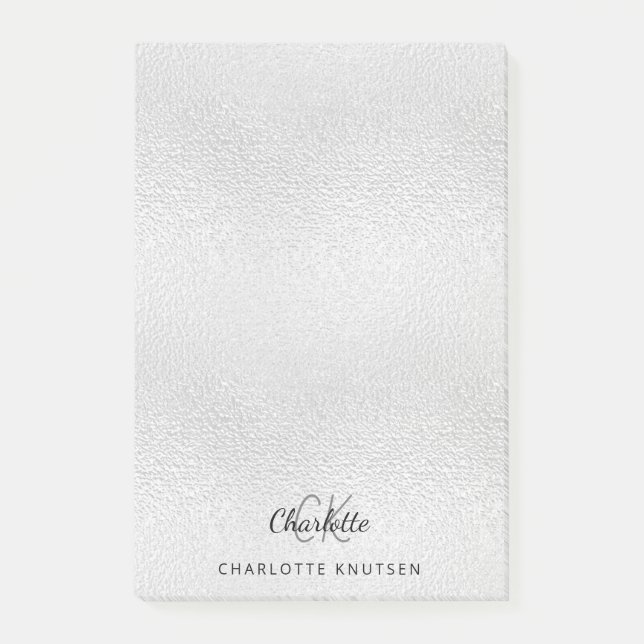 Name der Silver Monogram-Initialen Post-it Klebezettel (Vorderseite)