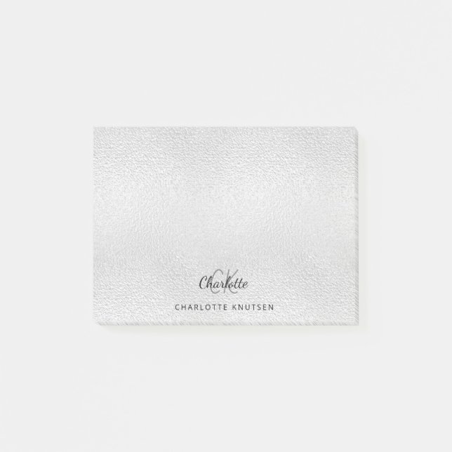 Name der Silver Monogram-Initialen Post-it Klebezettel (Vorderseite)