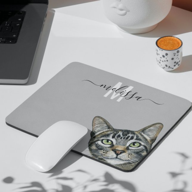 Name der Sneaky Cat Watercolor Monogram Mousepad (Von Creator hochgeladen)