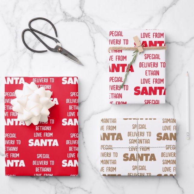 Name der Sonderlieferung von Santa Red Gold White Geschenkpapier Set (Vorderseite)
