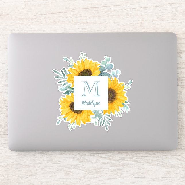 Name der Sonnenblume Monogramm Personalisiert Aufkleber (Computer)