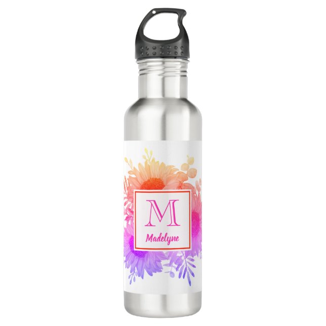 Name der Sonnenblume Monogramm Personalisiert Edelstahlflasche (Vorderseite)
