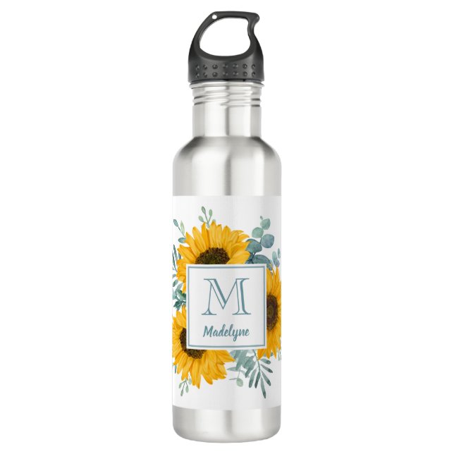 Name der Sonnenblume Monogramm Personalisiert Edelstahlflasche (Vorderseite)
