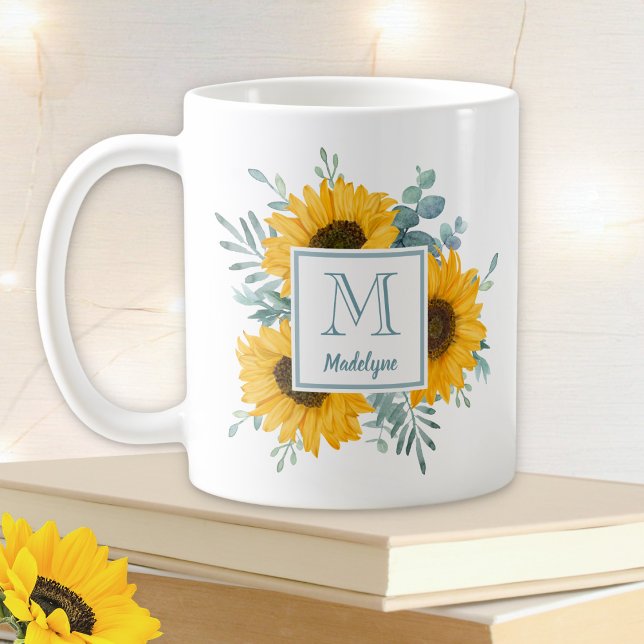 Name der Sonnenblume Monogramm Personalisiert Kaffeetasse (Von Creator hochgeladen)