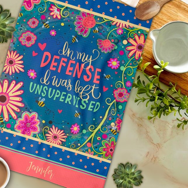 Name der sonnigen, unbeaufsichtigten Bienenblume Geschirrtuch (Von Creator hochgeladen)