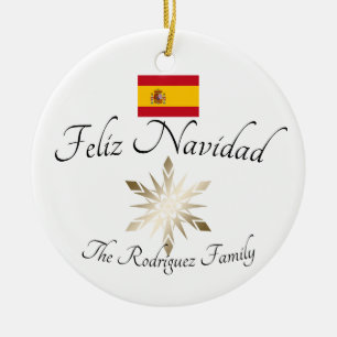 Name der spanischen Familie Feliz Navidad Spanien  Keramik Ornament