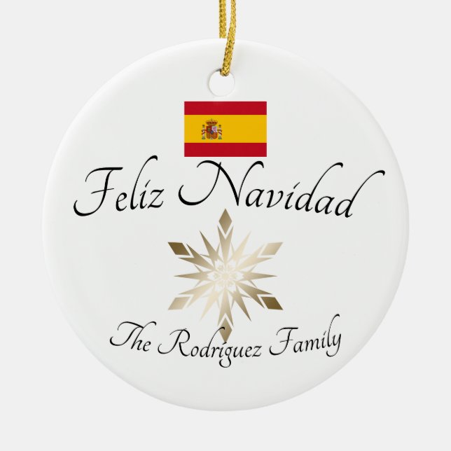 Name der spanischen Familie Feliz Navidad Spanien  Keramik Ornament (Vorne)