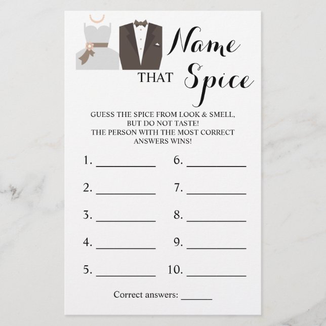 Name der Spice Bridge & Groom Game Card Flyer (Vorne)