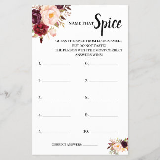 Name der Spice Marsala Brautparty Game Card Flyer