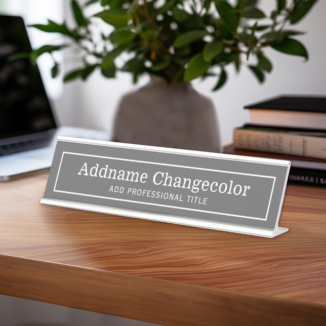 Name der traditionellen grauen und weißen Grenze Schreibtischnamensplakette (Custom Nameplate - Add Name and Title for Executive Sign or customize in the design area)