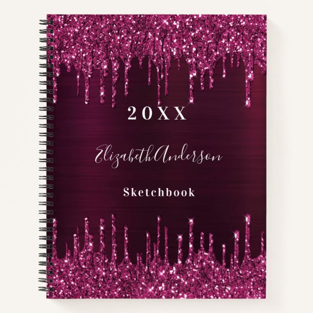 Name der Tropfen des Glitzer Sketchbook burgundy Notizbuch (Vorderseite)