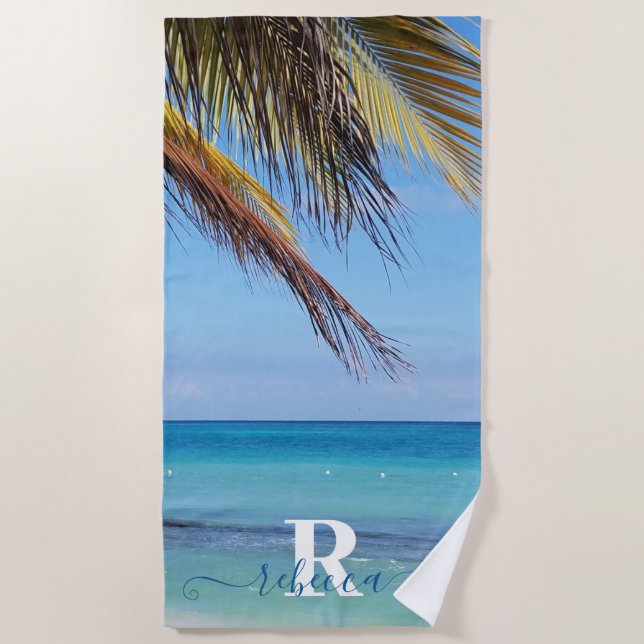 Name der Tropical Beach Palm Monogram Strandtuch (Vorderseite)
