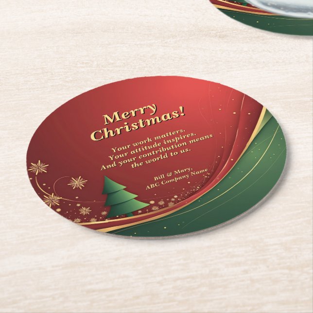 Name der Unternehmensgruppe Meldung Red Christmas  Runder Pappuntersetzer (Angewinkelt)