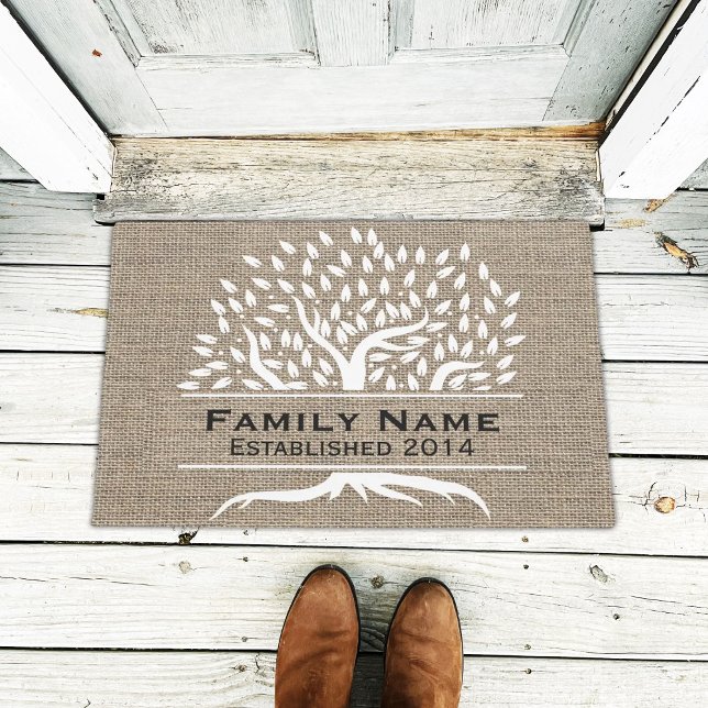 Name der Vintagen Baumfamilie Rustic Burlap Fußmatte (Von Creator hochgeladen)