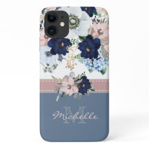 Name der Vintagen floralen blauen Rosa Monogramm