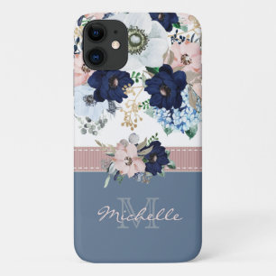 Name der Vintagen floralen blauen Rosa Monogramm Case-Mate iPhone Hülle