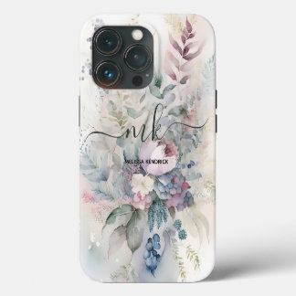 Name der Vintagen Pastel Botanische Blume Monogram iPhone 13 Pro Hülle