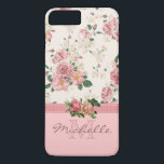 Name der Vintagen rosafarbenen Rose Monogramm Case-Mate iPhone Hülle<br><div class="desc">Dieses Gehäuse weist ein elegantes, Vintages, blumenrosa Rosenmuster auf der Oberseite auf, ein violettes Band, zwei wunderschöne Rose auf dem Band und eine Rose-Farbunterteil. Dort können Sie das Monogramm und den Namen anpassen. Entfernen Sie ein Element, um nur ein Monogramm oder nur einen Namen zu haben, es&#39;s bis zu Ihnen!...</div>