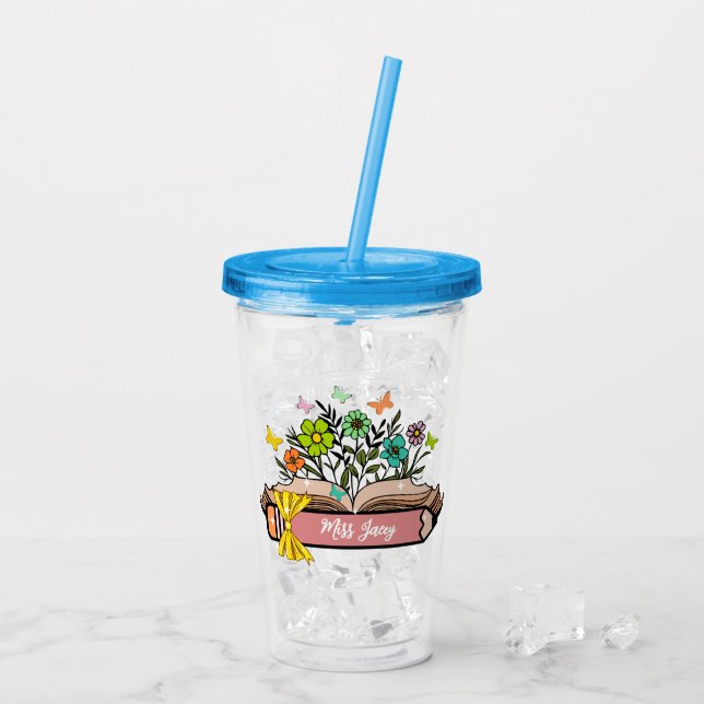 Name der Wildblume, Personalisiert Lehrerin, Gesch Acryltrinkbecher (Rückseite Ice)