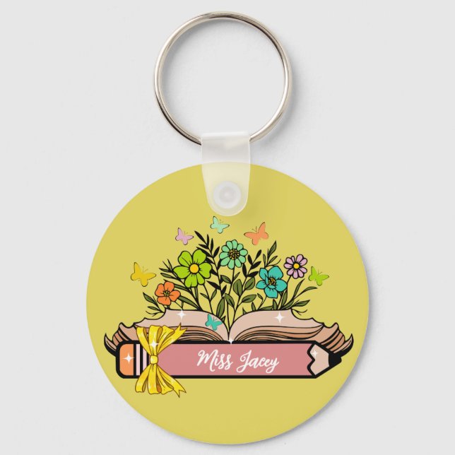 Name der Wildblume, Personalisiert Lehrerin, Gesch Schlüsselanhänger (Vorderseite)