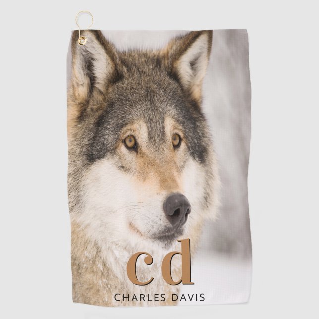 Name der Wolfskopf-Tier-Monogramm Golfhandtuch (Vorderseite)