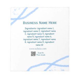 Name der Zutaten Name Firmenname Website QR-Code h Notizblock