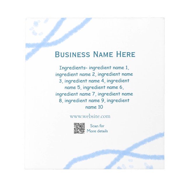 Name der Zutaten Name Firmenname Website QR-Code h Notizblock (Vorderseite)