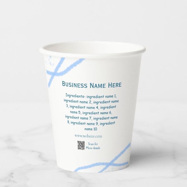 Name der Zutaten Name Firmenname Website QR-Code h Pappbecher (Vorderseite)