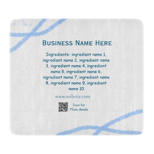 Name der Zutaten Name Firmenname Website QR-Code h Schneidebrett (Vorderseite)