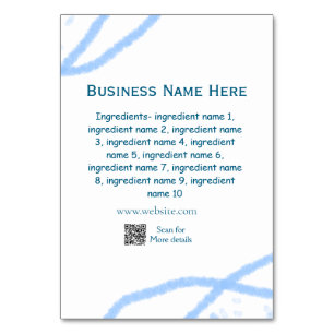 Name der Zutaten Name Firmenname Website QR-Code h Tischnummer